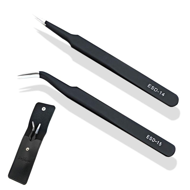 SCOVEE ESD Anti static Precision Electronics Tweezers tools Kit,Non Magnetic Multi-standard Stainless Steel Tweezer Set for Electronics Jewelry-making Repairing,cell phone repair,2pack (ESD-14 and ESD-15) - Image 1